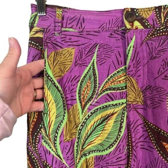 Zara Linen Blend Psychedelic Retro Print Pants Purple Womens XSmall - Picture 5 of 10